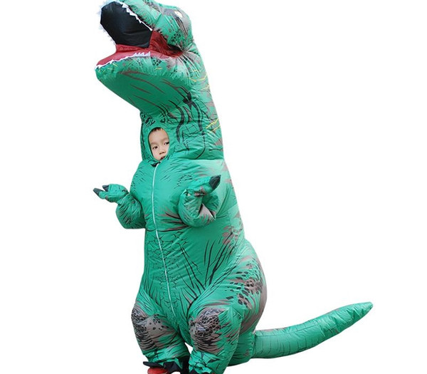 Kids T-REX Inflatable Costume Christmas Party Mascot Green Blue Dinosaur Animal Jumpsuit Halloween for Children LJ-011