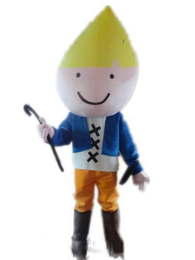 High quality a thin boy mascot costume with a crutch for adult to wear