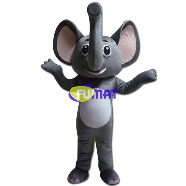 FUMAT Lovely Elephant Mascot Costume Adult Size Cartoon Mascot Animal Gray Elephant Apparel Cartoon Character Costumes Picture Customization