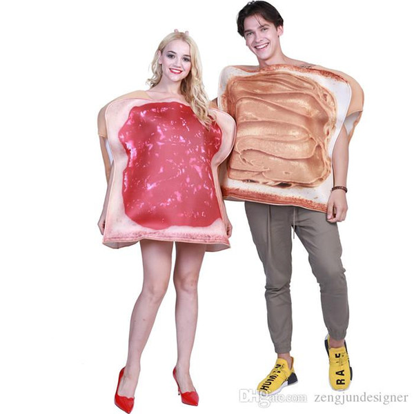 Mascot Costumes Halloween Jam Bread Cartoon Style Festival Designer Couple Clothing Womens Mens Winter Party Casual Apparel