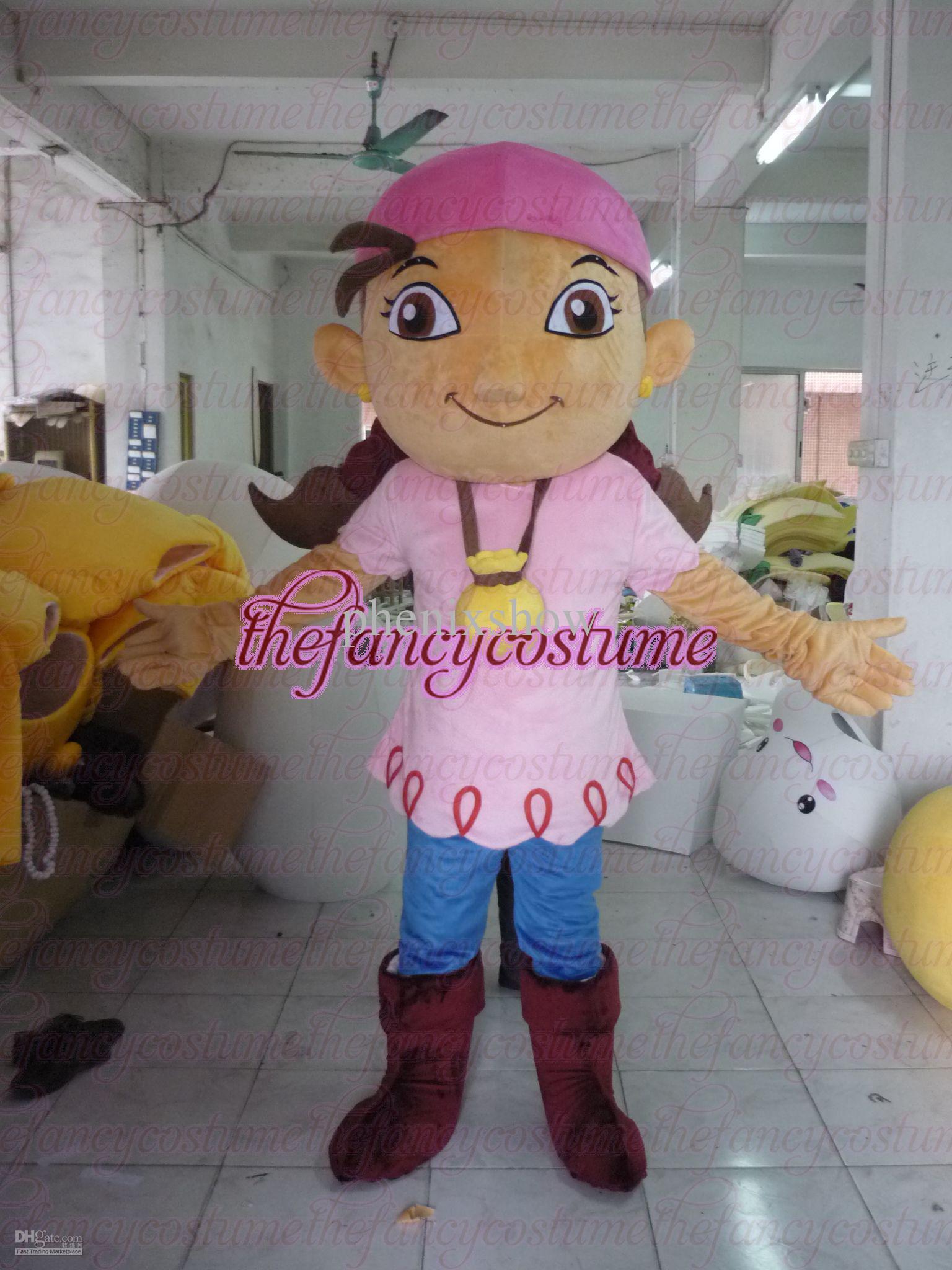 2013 New Adult Size Jake and the Never Land Pirates Mascot Costume Fancy Dress Party Complete Outfit Izzy costume the head with the fan