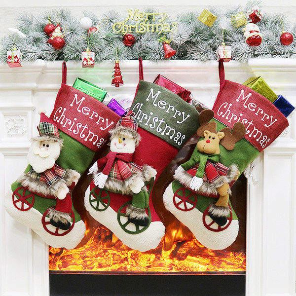 CIBO Christmas Stockings 3D Classic Decorate Santa Claus Boots Socks Gift Bag Xmas Ornament Holiday Party Decoration mascot