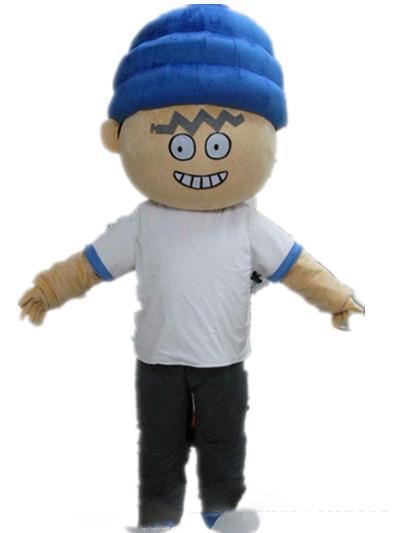 High quality hot the head a boy mascot costume with blue hat for sale