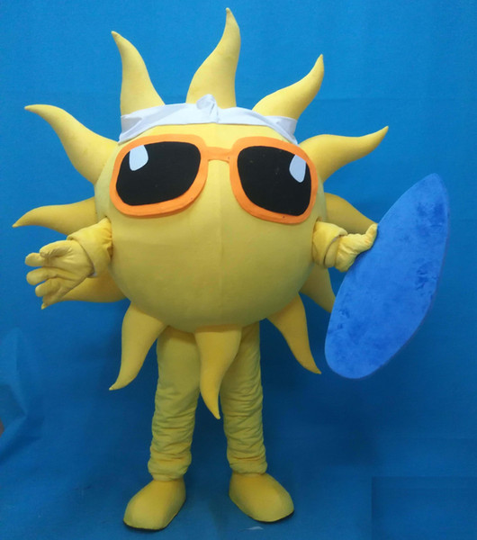 Discount factory sale Light and easy to wear a yellow sun mascot costume with a glasses for adult to wear