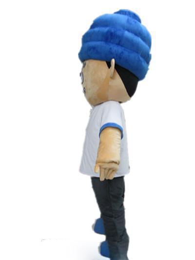 High quality hot the head a boy mascot costume with blue hat for sale