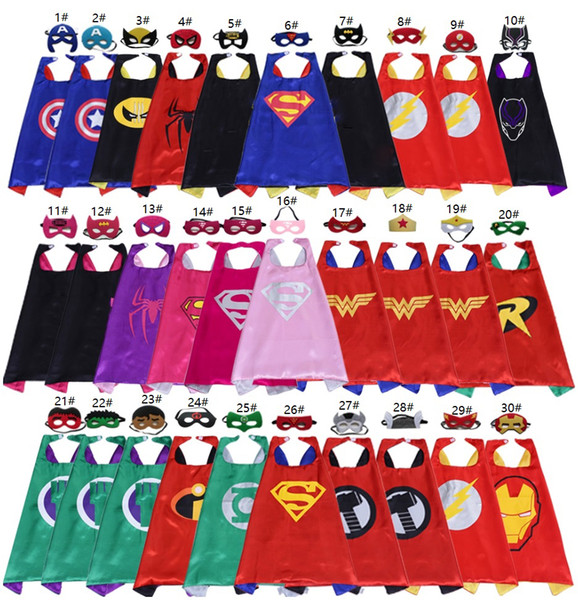 70*70cm Double Side Superhero Capes and Masks for kids Top Quality 102 Options Children Cartoon Capes Cosplay Party Halloween Costumes