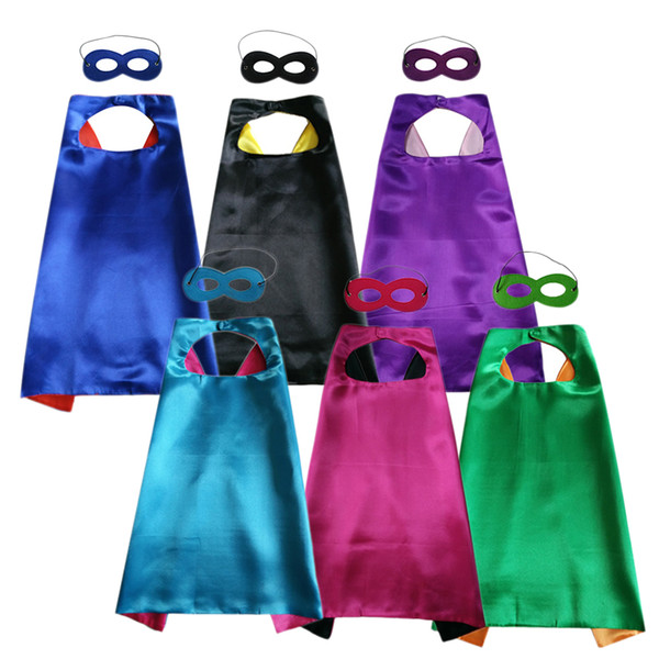 Double Layer 70*70cm Kids Satin Capes and Felt Masks Superhero Cosplay Capes with Mask Set Child Holiday Party Favor Gift Kids Clothes Capes