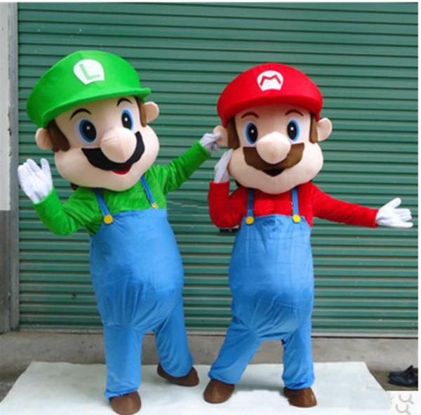 Discount factory sale Super Mario& Luigi 2 Mascot Costume Fancy Dress Cartoon Suit Adult Size gift