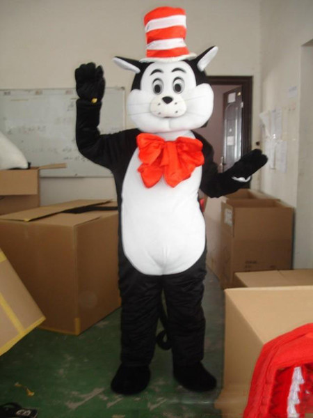 High quality Cheap Adult Cat in the Hat Mascot Costume Halloween Costumes Fancy Dress Suit Birthday Party character Costume