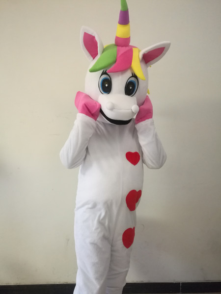 Factory Outlet Unicorn Mascot Costume pony mascotte costume Rainbow pony fancy dress costume for adult Halloween Purim party