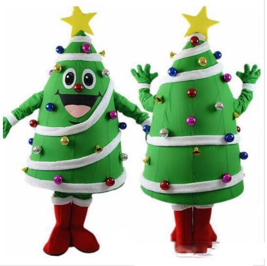 High quality Christmas Tree mascot costume with big yellow star and colorful balls newest holiday carnival