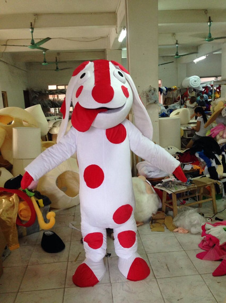 Adult Size Halloween red spot white dog mascot Costume Fancy Dress Party Outfit Drop 