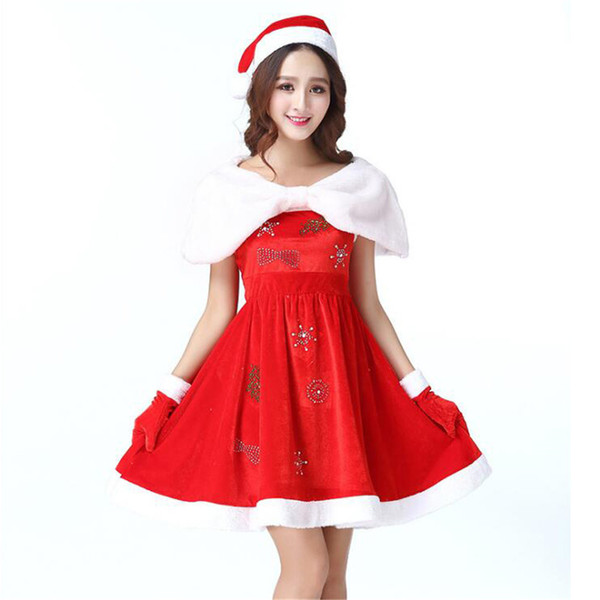 new velvet Hot drill snowflake Shawl Adult party perform Hats Dress sexy christmas costume mascot mascotte anime