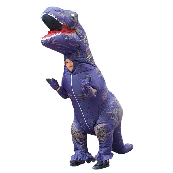 Kids T-REX Inflatable Costume Christmas Party Mascot Purple White Dinosaur Animal Jumpsuit Halloween for Children LJ-012