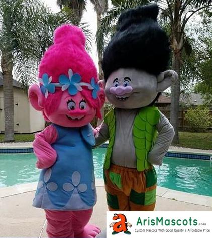 100% real photos Trolls Branch and Poppy mascot costume cartoon character costumes for party funny adult Trolls Mascots Suit party costumes