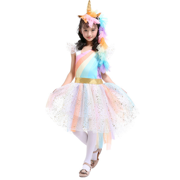 new style mascot costume Dress Girl Lovely Girls Rainbow Unicorn Costume Halloween Dress-Up Party Costume