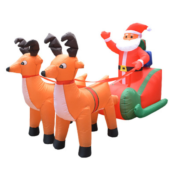 210cm Giant Inflatable Santa Claus Double Deer Sled LED Lighted Outdoor Christmas Decor New Year Decor Xmas Props Ornaments mascot