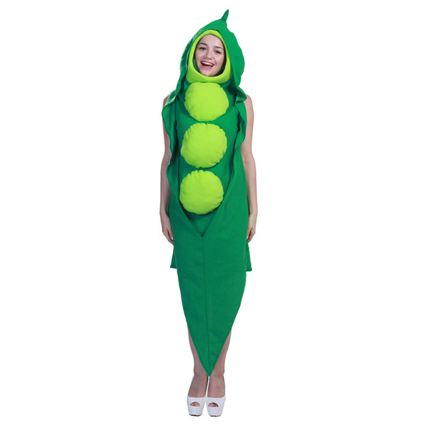 Women Food Pea Hooded Jumpsuit Set Size One Size Halloween Party Costume Clothes Mascot Cute Interesting Women's Clothing