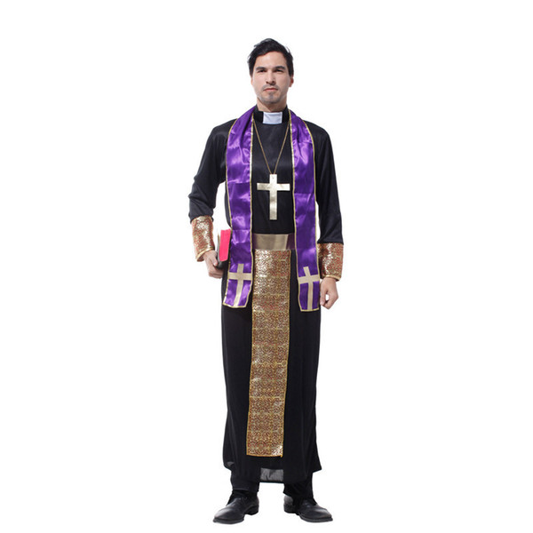 Shanghai Story Men Catholic Father Missionary Cosplay Halloween Priest Pastor Costume Carnival Masquerade Stage performance