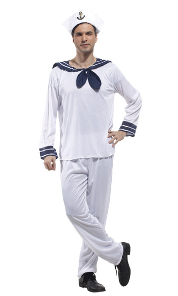 Shanghai Story Halloween Cosplay Men's Anchors Aweigh Sailor Costume, White/Blue