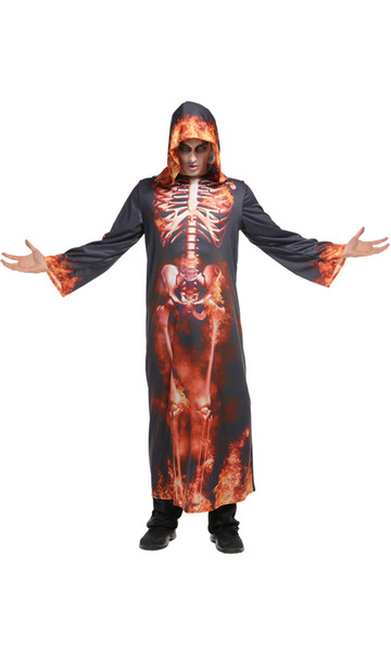 Halloween Carnival cosplay Horror Vampire Devil Elves Flame Skeleton Print Robe Dress/hat Siamese Kids Kids Adult costumes