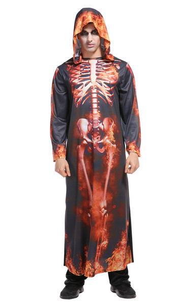 Shanghai Story Halloween Cosplay Flame Skeleton Hooded Robe Adult Costume