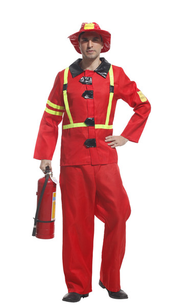 Men Halloween Cosplay Costume Male Adult Stage Firefighters Costume Top+Pants+Hat Men Firemen Costumes Adult Game Uniforms