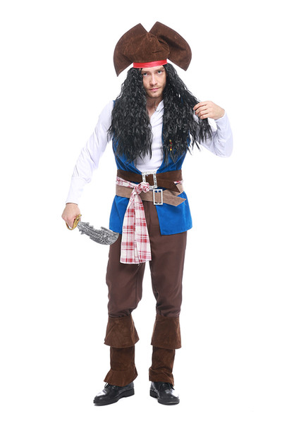 Glamcare Theme Costume Jack Pirate Captain's Costume Halloween Men's Game Costume Full Outfits M L XL