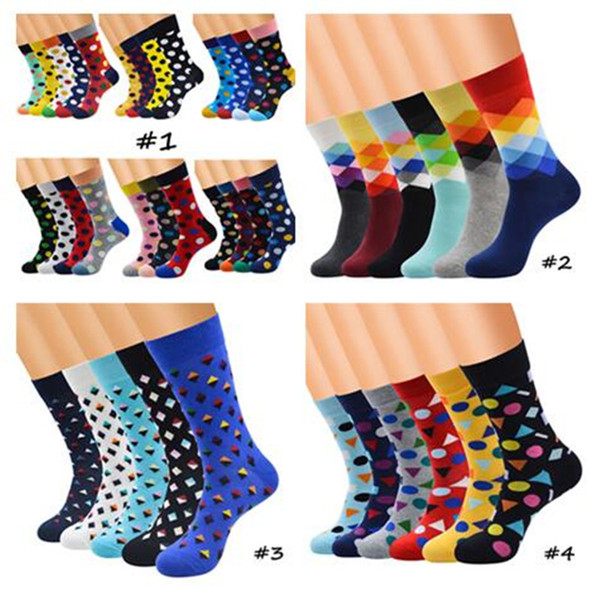 Brand Striped Plaid Happy Socks For Men Fashion Mid Calf Sock Gradient Color Dots Designer Stockings Colorful Combed Cotton Calcetine C82003