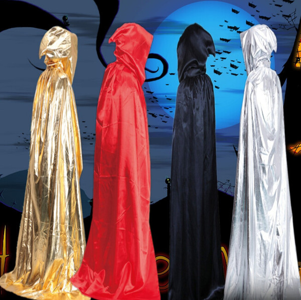 Witch Cloak with Hat Men Halloween Cosplay Gold Silver Black Red