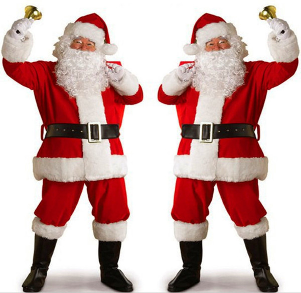 New adult Santa suit men red and white stitching gold velvet festival show dress up female costumes free shipping