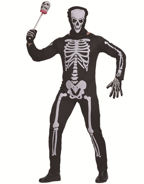 Mens Designer Horror Theme Costume Halloween Festival Stage Role Playing Suit Scary Males Skeleton Cosplay Costume