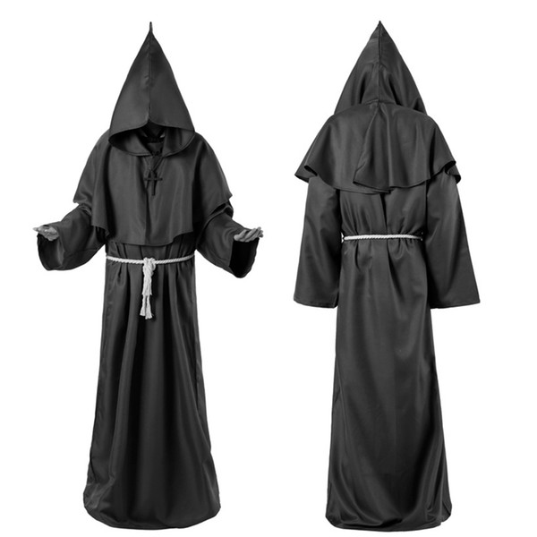 Horror Grim Reaper Costume Men Vintage Monk Cosplay Cloak Robe Scary Wizard Costume Halloween Costumes for women