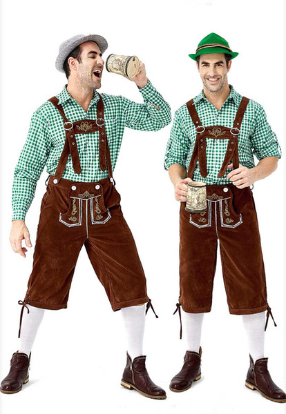 Designer Costumes 2019 New German Traditional Oktoberfest Clothing Plaid Shirt Men's Beer Suspenders Suit Luxury Clothing Hot Sale