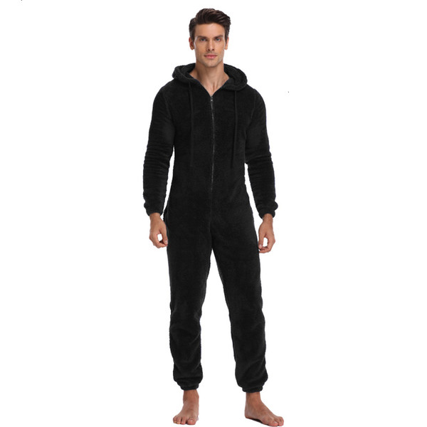 Men Warm Teddy Fleece Onesie Fluffy Sleep Lounge Adult Sleepwear One Piece Pyjamas Male Jumpsuits Hooded Onesies For Adult MenMX190904