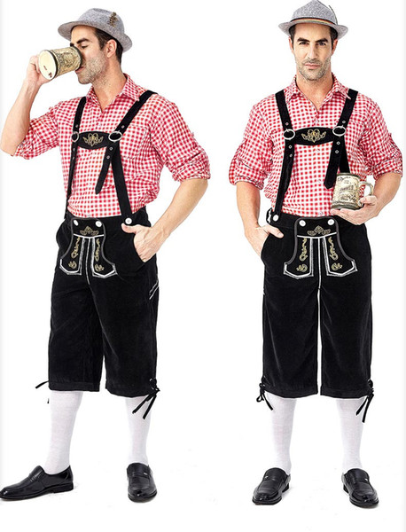 Designer Costumes 2019 New German Traditional Oktoberfest Clothing Plaid Shirt Men's Beer Suspenders Suit Luxury Clothing Size M-XXL