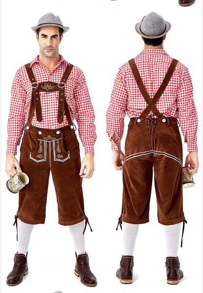 Mens Fashion Designer Costumes 2019 New German Traditional Oktoberfest Clothing Plaid Shirt Men's Beer Suspenders Suit Luxury Clothing