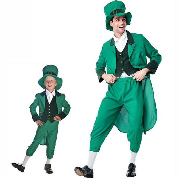 St. Patrick's Day Irish Leprechaun Costumes Cosplay For Boy Man Party Fancy Dress Parent Child Matching Outfits Festival Costume