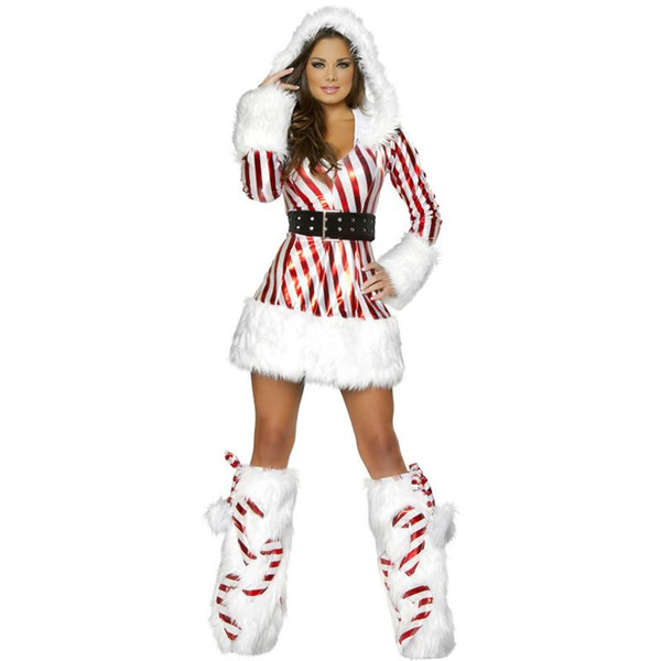 Christmas Party theme Costume Striped Printed Dress Womens Long Sleeves Uniforms Halloween Movie Stars Cosplay