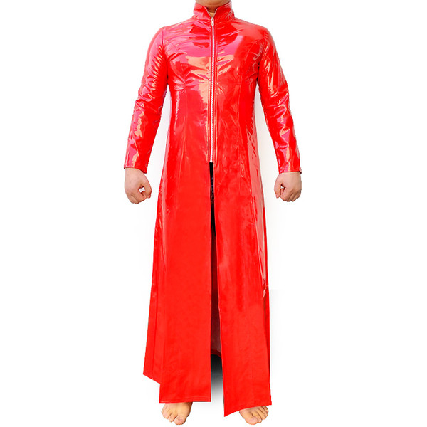 Red Latex Catsuit PVC Patent Leather Catsuit The Matrix Costume Gay Latex Costume Stretchable Patent Leather Long Coat Trench