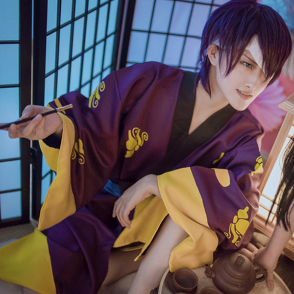 Takasugi Shinsuke cosplay Printing kimono costumes Japanese anime Gintama clothing Masquerade/Mardi Gras/Carnival costumes