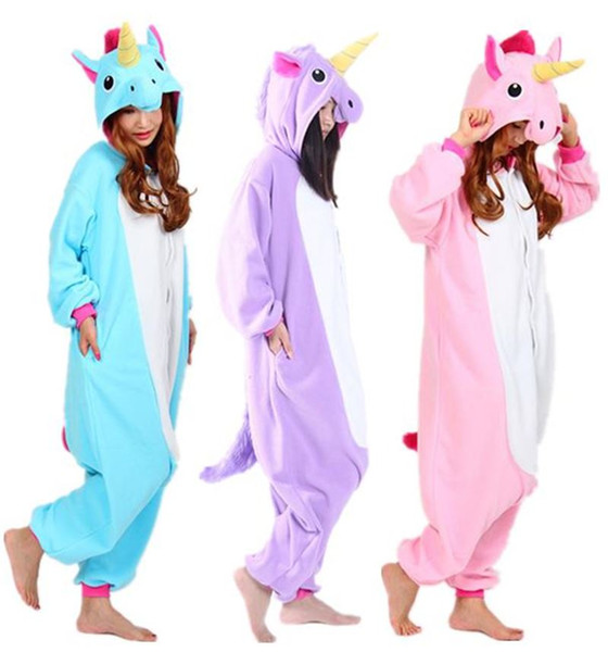 NEW 2018 Cartoon Little Pony Purple Pink Unicorn Candy Horse Onesies Adult Jumpsuits Animal Cosplay Pyjama Pajamas for Halloween Christmas