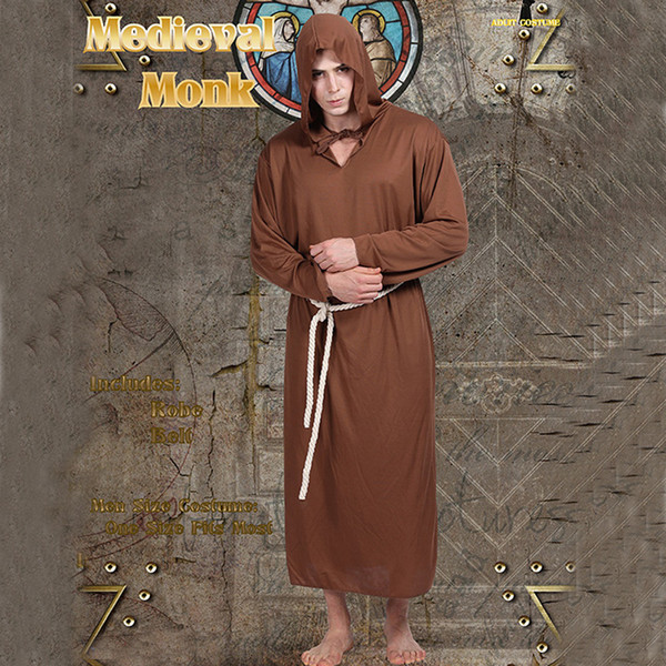 Halloween Party Cosplay Costume Monk Hooded Robes Cloak Cape Men Stage Props Performance Suits For Men Monk Costume