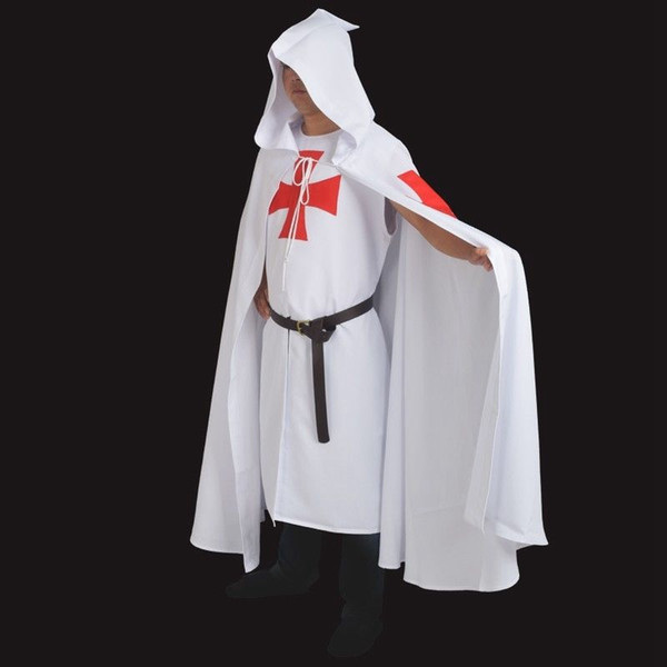 Retro Men's MEDIEVAL WARRIOR LARP Outfits Cosplay Costume Templar Knights Tunic /CAPE Cross Cloak Halloween Gifts