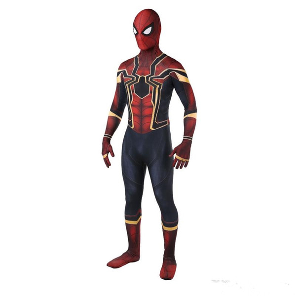 Hot Sale High Quality Mens adult Halloween Iron Spiderman costume Lycra zentai SuperHero Theme Costume cosplay Full Body Suit