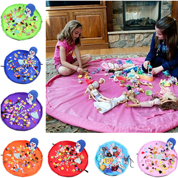 1.5m Kids Play Mat Toys Storage Bags organizer Foldable Round Playing Mat Blanket Rug Boxes Portable Waterproof Beach Travel Pouch Pockets