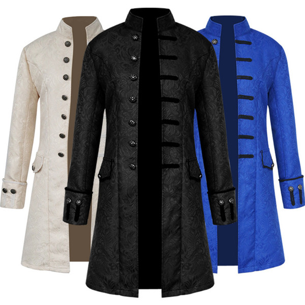 Fashion steampunk retro men's ball gown unicorn collar Jacket trench coat Game anime role playing costume manteau homme Jacquard men coat