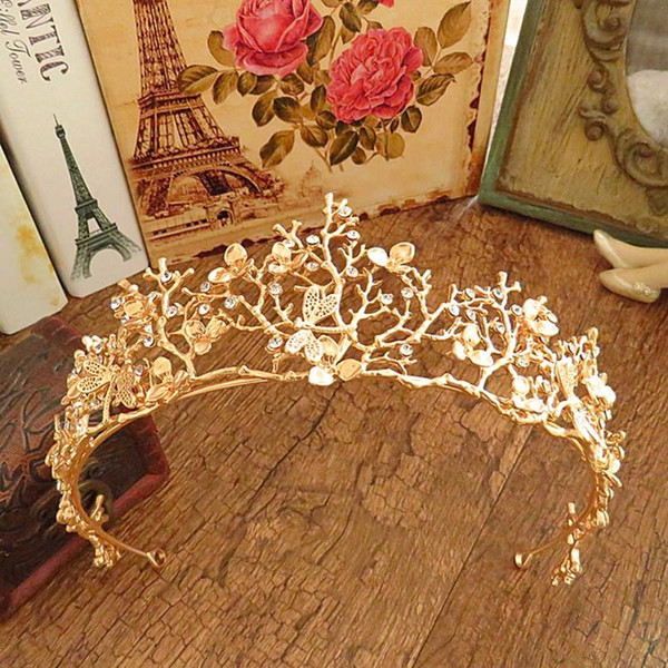 Gold Flower Bridal Crown Rhinestone Tiaras for Women Wedding Diadem Hair Accessories