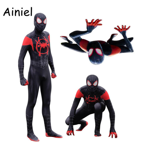 Spider Man: Into The Spider-verse Miles Morales Cosplay Costume Superhero Zentai Adults Kids Men Boy Spiderman Suit Bodysuit Q190428