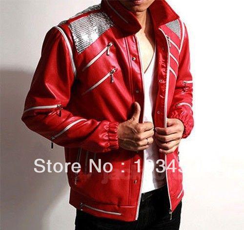 Michael Jackson MJ Costume Beat It Leather Jacket Free Billie Jean Glove